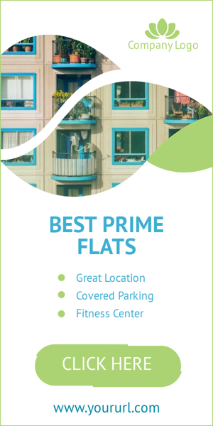 Banner ad template — Best Prime Flats — Location, Parking, Fitness Center