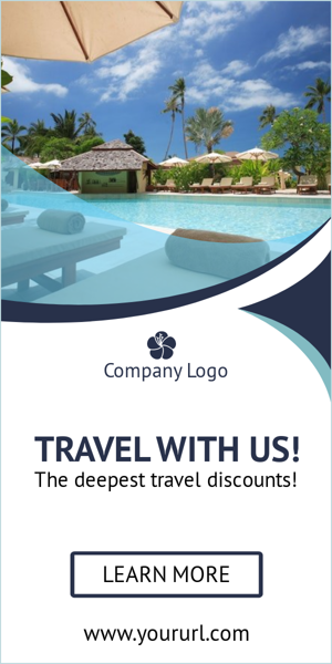 Banner ad template — Travel With Us — The Deepest Travel Discounts!