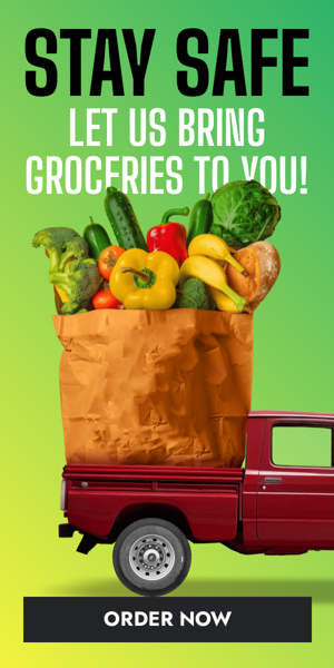 Banner ad template — Stay Safe — Let Us Bring Groceries To You!
