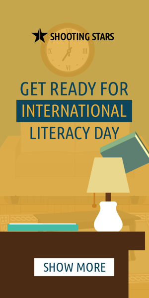 Banner ad template — Get Ready For International Literacy Day —Falling Books