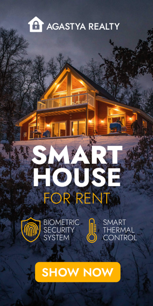 Шаблон рекламного банера — Smart House For Rent — Biometric Security System Smart Thermal Control