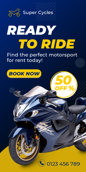 Szablon reklamy banerowej — Ready to Ride — Find the Perfect Motorsport for Rent Today!