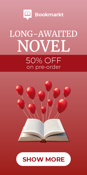 Шаблон рекламного банера — Long-Awaited Novel — 50% Off On Pre-Order