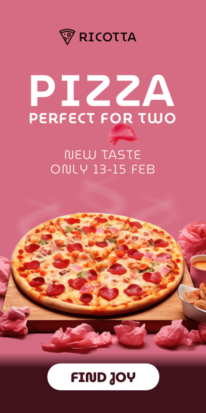 Szablon reklamy banerowej — Pizza Perfect For Two New Taste Only 13-15 Feb — Valentine's Day