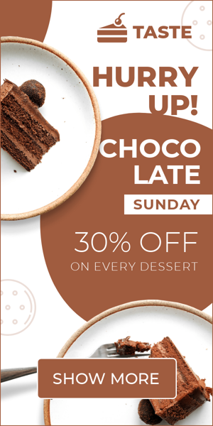 Banner ad template — Hurry Up! Chocolate Sunday — 30% Off On Every Dessert