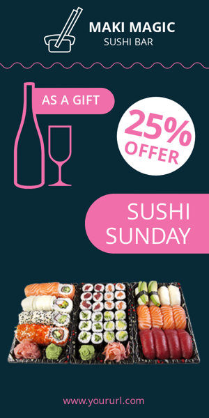 Banner ad template — Sushi Sunday — 25% Offer Wine As A Gift