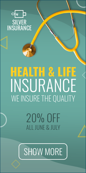 Szablon reklamy banerowej — Health & Life Insurance We Insure The Quality — 20% Off All June & July