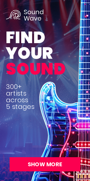 Szablon reklamy banerowej — Find Your Sound — 300+ Artists Across 5 Stages