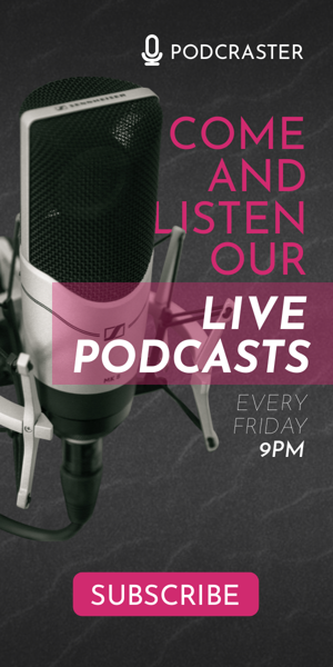 Banner ad template — Come And Listen Our Live Podcasts — Every Friday 9PM