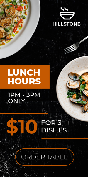 Banner ad template — Lunch Hours — 1PM - 3PM Only $10 For 3 Dishes
