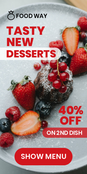 Banner ad template — Tasty New Desserts — 40% Off On 2nd Dish