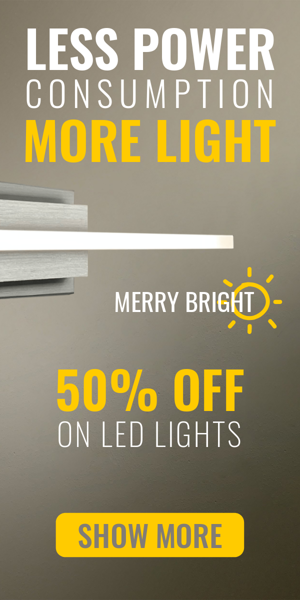 Шаблон рекламного банера — Less Power Consumption More Light — 50% Off On Ledlights