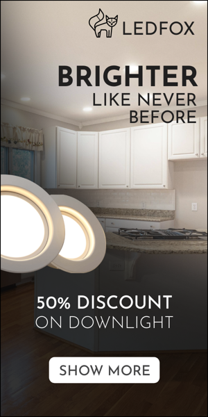 Шаблон рекламного банера — Світліше, ніж будь-коли раніше — знижка 50% на вбудовані світильники