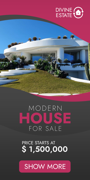 Szablon reklamy banerowej — Modern House For Sale —Price Starts At $ 1,500,000