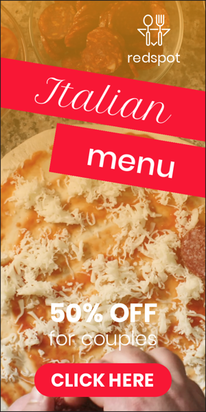 Szablon reklamy banerowej — Italienische Speisekarte — 50 % Rabatt für Paare