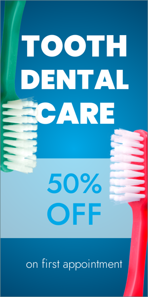 Szablon reklamy banerowej — Tooth Dental Care — 50 % Rabatt beim ersten Termin