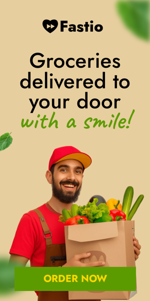 Szablon reklamy banerowej — Groceries Delivered To Your Door With A Smile! — Grocery Delivery