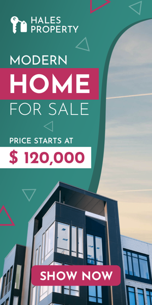 Шаблон рекламного банера — Сучасний будинок на продаж — ціна від 120 000 доларів США