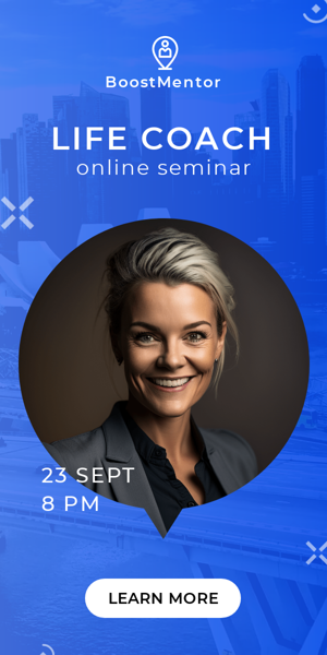 Шаблон рекламного банера — Life Coach — Online Seminar 23 Sept at 8 PM