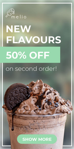 Szablon reklamy banerowej — New Flavours — 50% Off On Second Order!